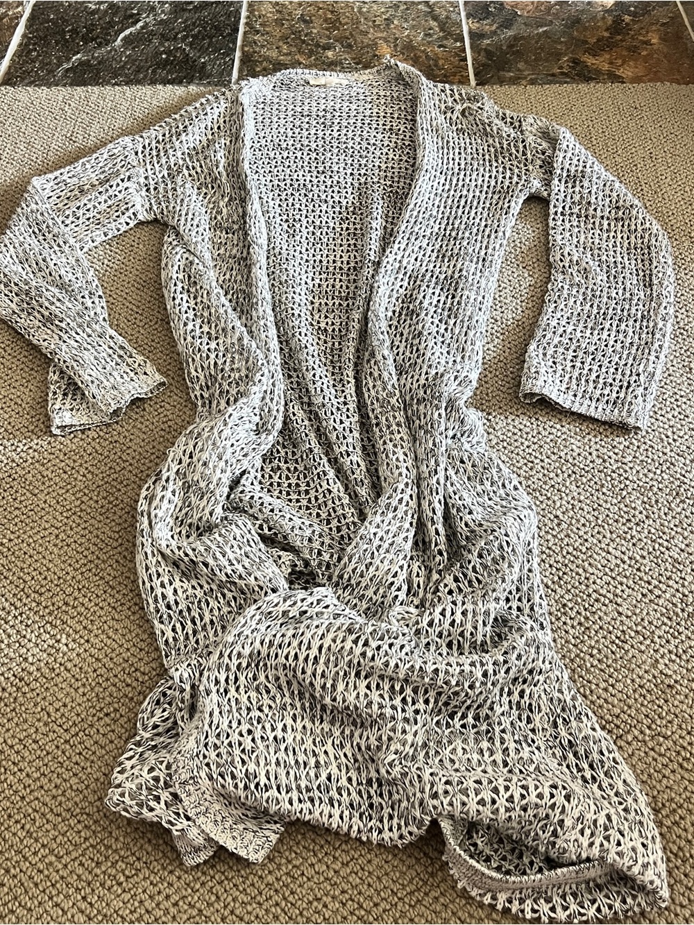 Mystree Beautiful Lightweight Open-Weave Long Cardigan-s/m